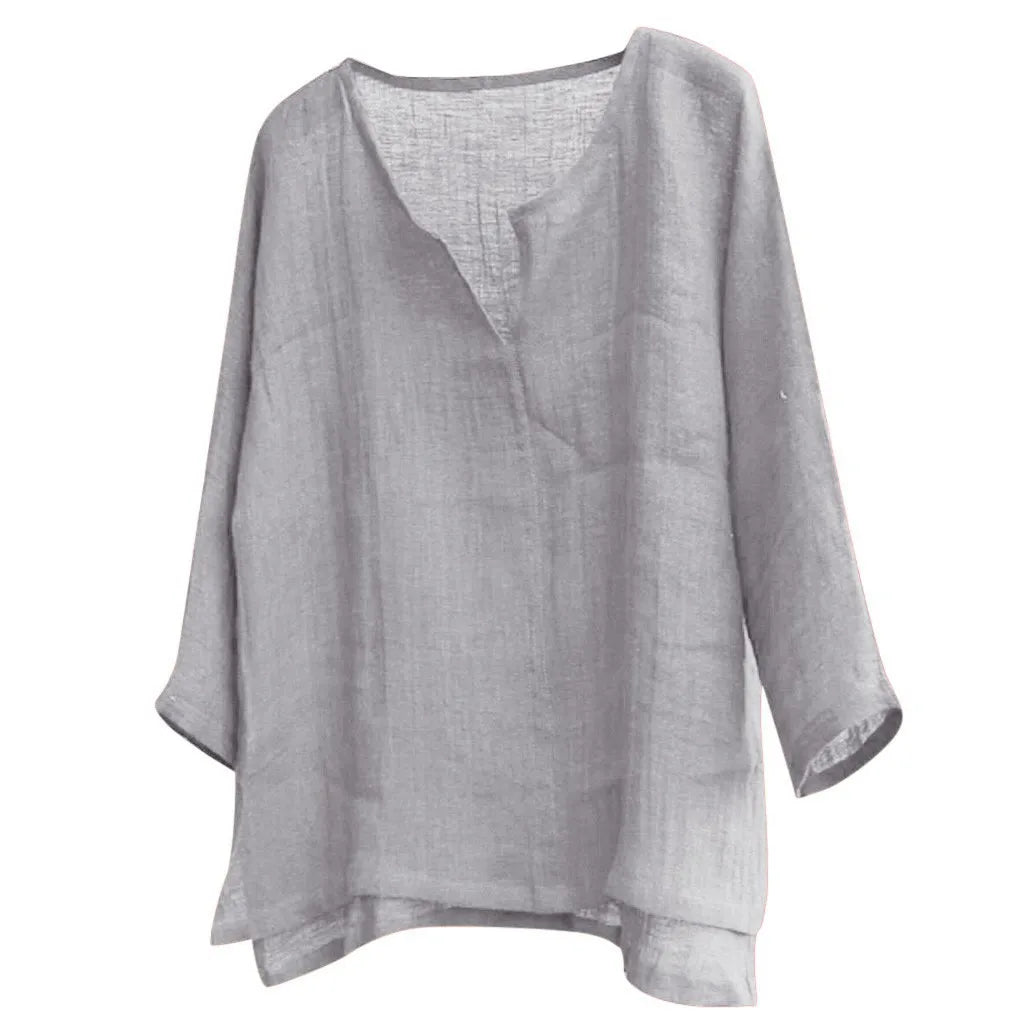 Men’s Loose Fit Long Sleeve Shirt - Solid Color Casual V-Neck Spring & Summer Top S-5XL