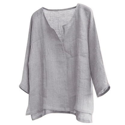Men’s Loose Fit Long Sleeve Shirt - Solid Color Casual V-Neck Spring & Summer Top S-5XL