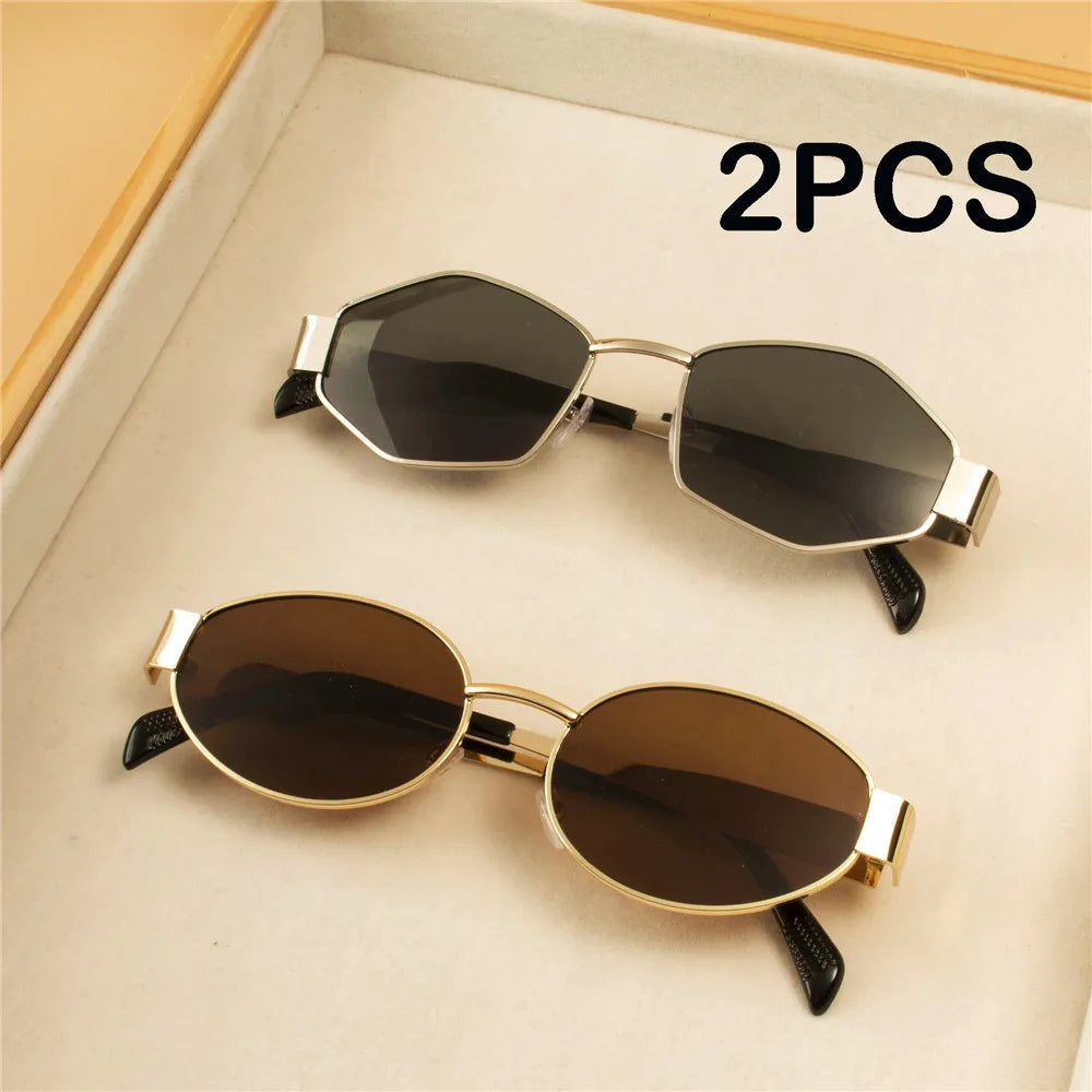 Vintage Punk Round Sunglasses 2PCS - Retro Metal Frame Fashion Eyewear for Women