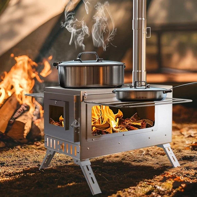 Hot Tent Wood Burning Stove – Portable Unho Stove with 6 Stainless Chimney Pipes for Outdoor Heating & Cooking
