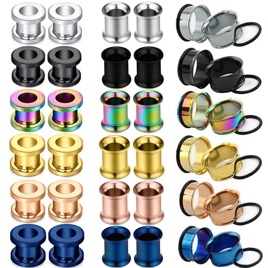 Rose Gold Stainless Steel Ear Plugs & Tunnels - Screw Fit Gauges Body Piercing Jewelry 3mm-20mm