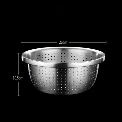 Stainless Steel Drain Basket Colander – Round Rice Cleaning Sieve & Fruit Vegetable Washing Strainer for Kitchen Use