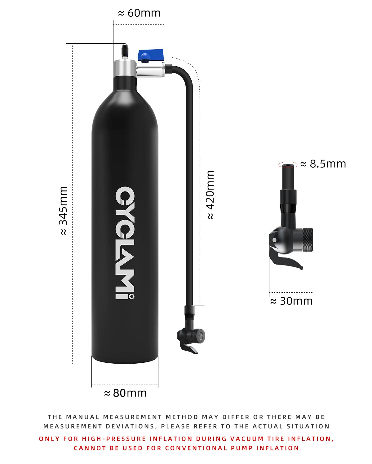 CYCLAMI 1.2L Aluminum Tire Booster – MTB & Road Bike Tubeless Inflator Air Bottle with Valve Cylinder