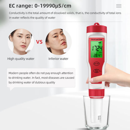 Waterproof PH Meter - PH/TDS/EC/Temp Digital Water Quality Monitor with Backlight for Pools, Drinking Water & Aquariums