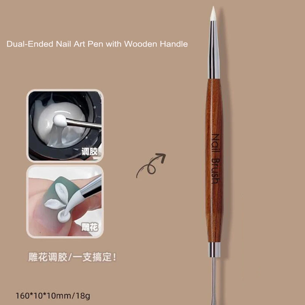 Double-Ended Nail Art Brush - Silicone Carving, Painting & Gel Polish DIY Manicure Tool
