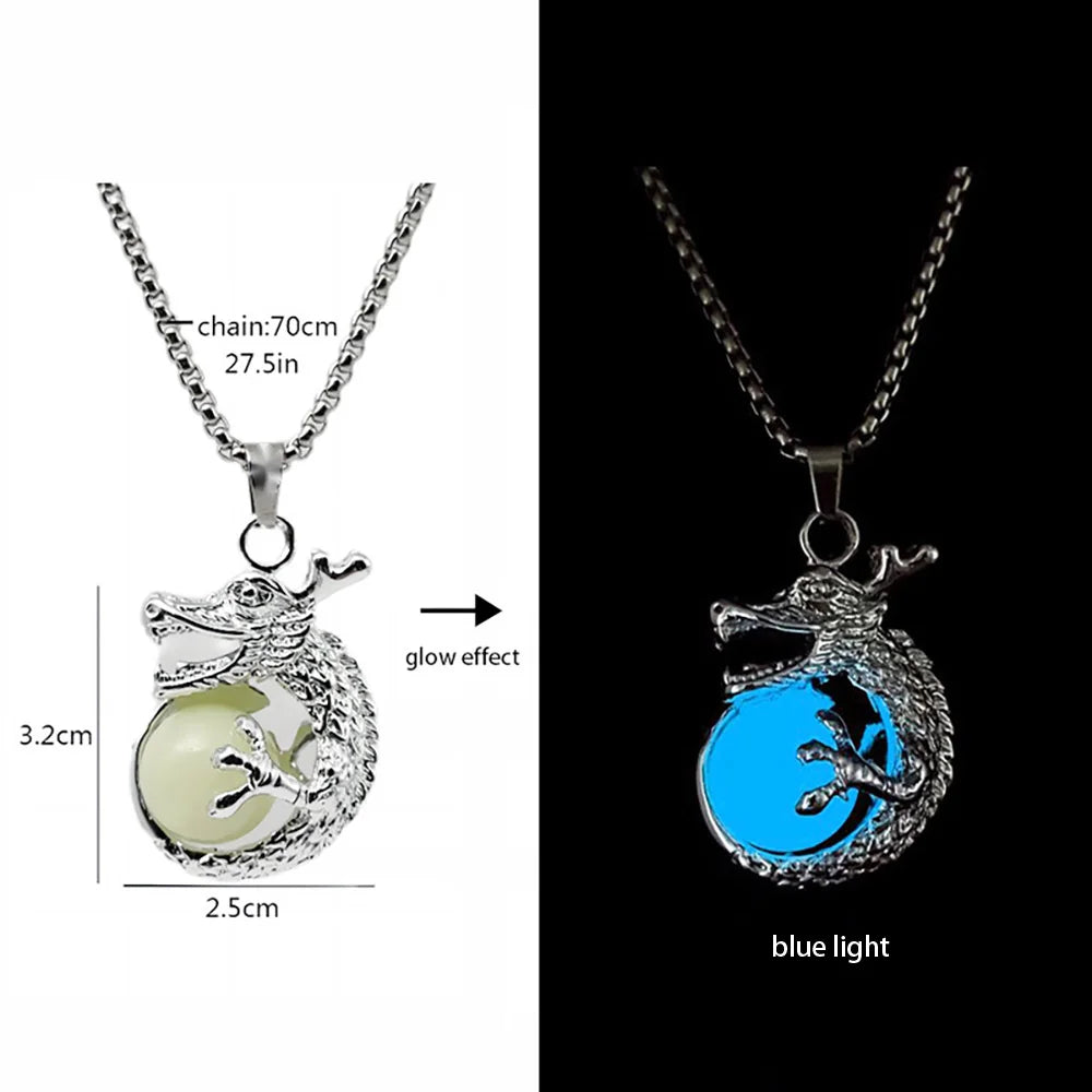 Hip-Hop Rock Dragon Necklace – Stainless Steel Chain with Luminous Alloy Pendant, Glow-in-the-Dark Night Dance Jewelry