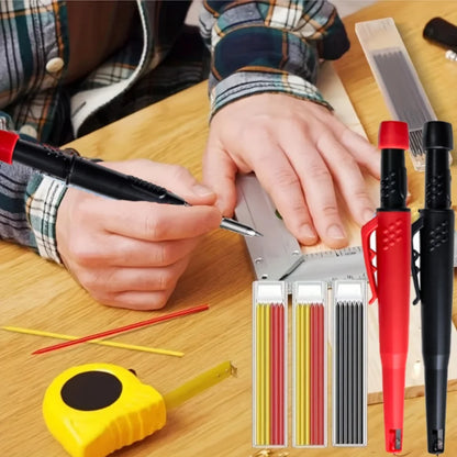 Solid Carpenter Pencil Set — 2.8mm Mechanical Pencil Marker with Built-In Sharpener for Woodworking, Construction, and Architecture
