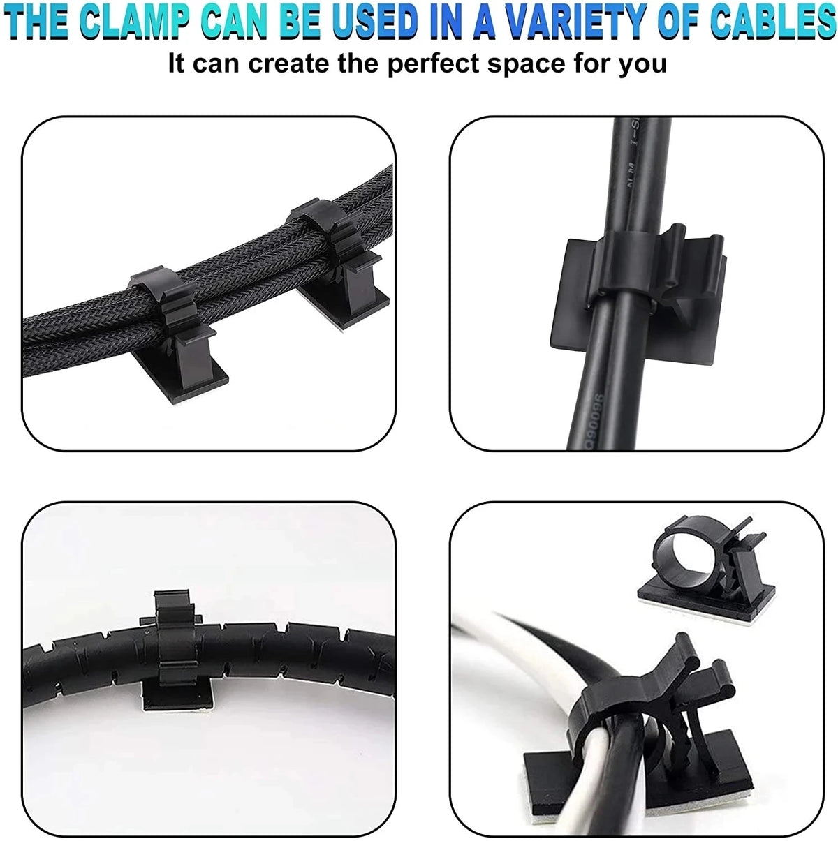 Adjustable Cable Organizer Clips - Self-Adhesive Cord Holder for Desk, Car, PC, TV - Cable Management Clamp for Charging Wires