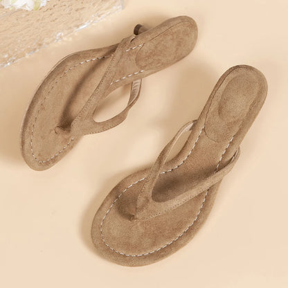 Women’s Brown Heeled Sandals - Thin Heel Summer Flip Flops for Beach, Vacation & Casual Wear