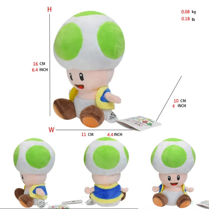 Mario Bros Plush Toys — Yellow, Blue, Red & Green Toad Toadette Stuffed Dolls | Soft Toys Birthday Gift for Kids