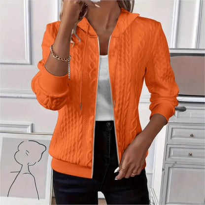 Women’s Solid Color Knitted Zip-Up Hooded Sweatshirt Jacket – Long Sleeve Slim Fit Casual Autumn Winter Warm Coat Hoodie