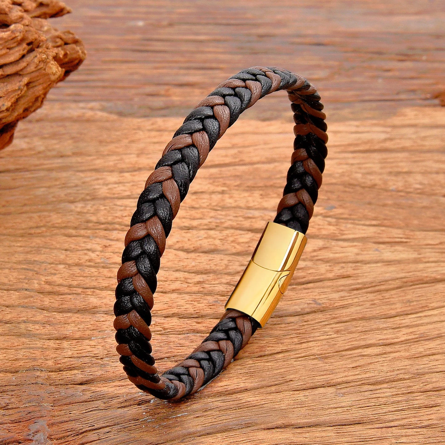 Classic Stainless Steel Leather Bracelet - Braided Couple Bangle Jewelry Gift for Women and Men