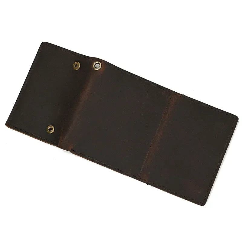 Men’s Genuine Leather Short Wallet with Chain – Trifold Zipper Clutch, Card Holder & Coin Purse