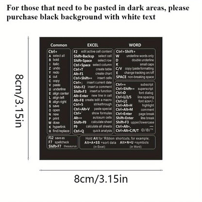 Keyboard Shortcut Stickers - Self-Adhesive Quick Reference Labels for Windows, Excel & Word