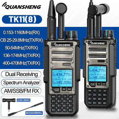 Quansheng TK11-8 10W Walkie Talkie - Dual-Receive CB Radio with 27MHz, CW/LSB, LW/MW/SW, NOAA, and USB-C Charging for UV-K5-8 and TK-11-5