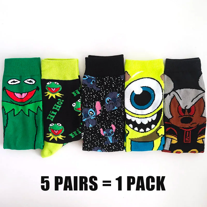 Cartoon Anime Crew Socks - 5 Pairs Unisex Hip Hop Street Style Novelty Casual Socks for Men and Women