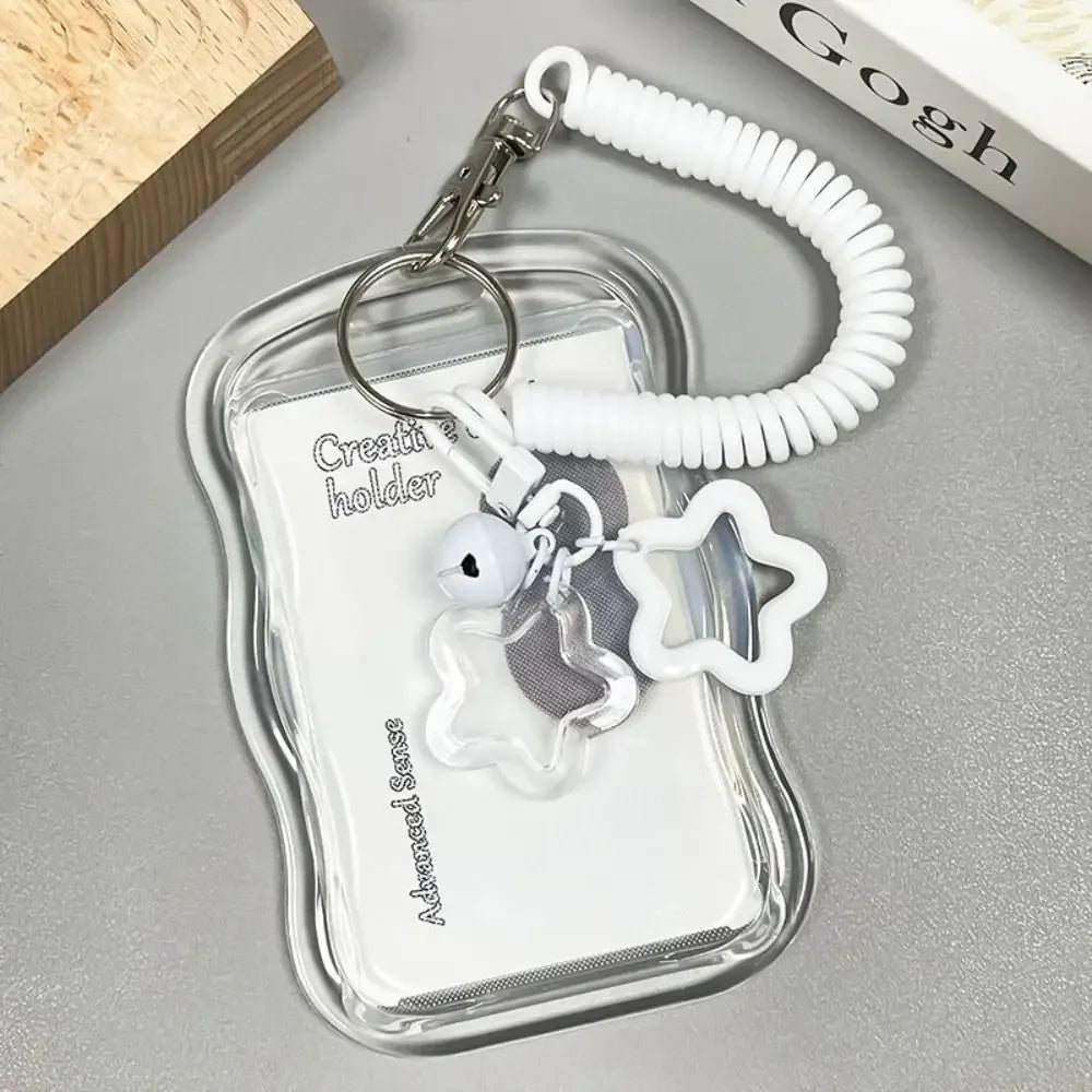 Kpop Photocard Holder - Soft Silicone Transparent Card Wallet with Star Keychain & Sliding Cover
