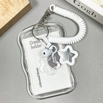 Kpop Photocard Holder - Soft Silicone Transparent Card Wallet with Star Keychain & Sliding Cover
