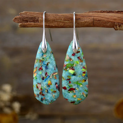 Bohemian Natural Stone Geometric Earrings - Luxury Emperor Stone Pendant Jewelry for Women