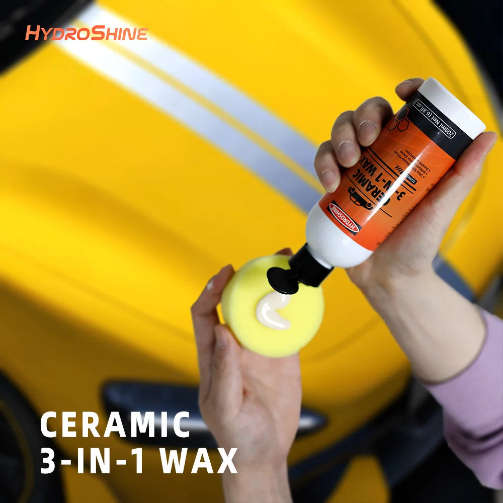 Hydroshine 3-in-1 Ceramic Wax – Remove Swirl Marks, Scratches, Rust & Oxidation, Paint Care & Polishing with Carnauba Protection