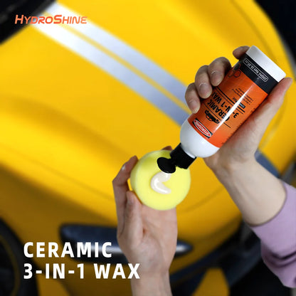 Hydroshine 3-in-1 Ceramic Wax – Remove Swirl Marks, Scratches, Rust & Oxidation, Paint Care & Polishing with Carnauba Protection