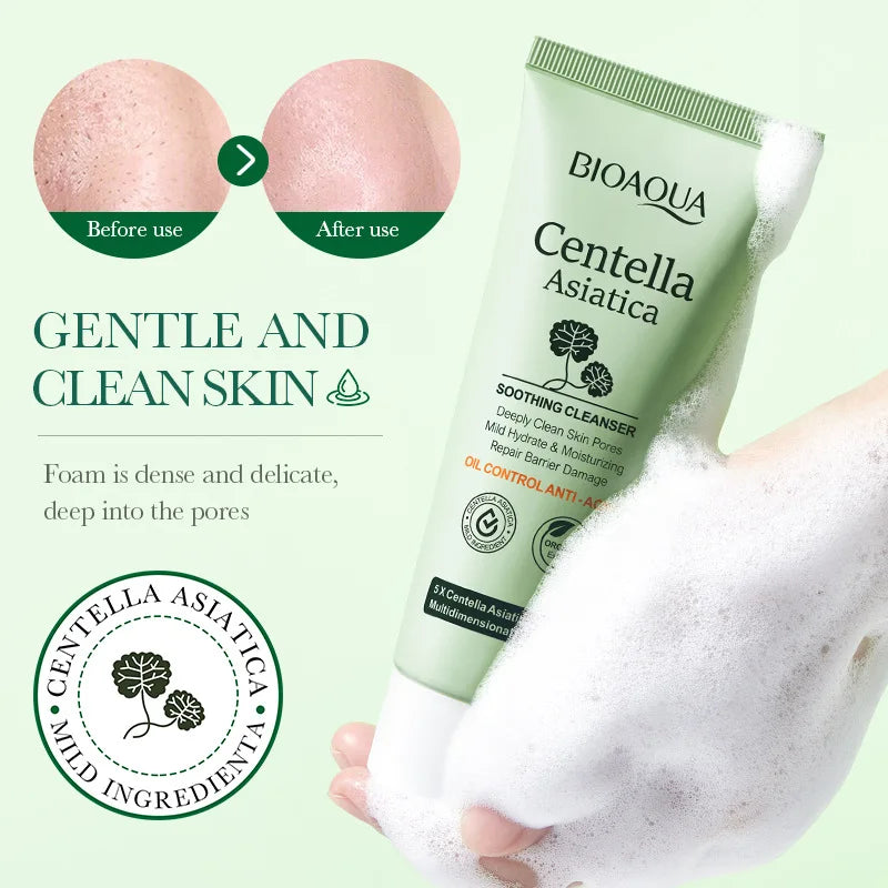 BIOAQUA Centella Asiatica Facial Cleanser - Moisturizing Oil-Control Foaming Face Wash for Daily Skin Care