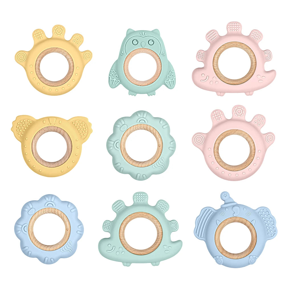 TYRY.HU Silicone Baby Teether - Cartoon Frog & Deer Teething Necklace Pendant for Infant Gum Relief Gift
