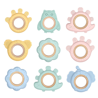 TYRY.HU Silicone Baby Teether - Cartoon Frog & Deer Teething Necklace Pendant for Infant Gum Relief Gift