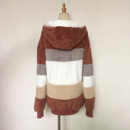 Oversized Jacket for Women – 2023 Autumn Winter Warm Plush Hooded Coat, Loose Fit Streetwear with Pockets