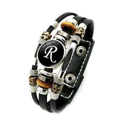 Retro A-Z Initial Alphabet Bracelet – Adjustable Leather & Handmade Rope Bangle for Men & Boys, Perfect Gift Jewelry