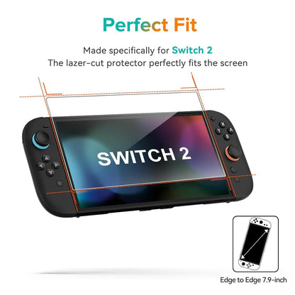 Tempered Glass Screen Protector for Nintendo Switch 2 — Includes Joystick Cap Accessories