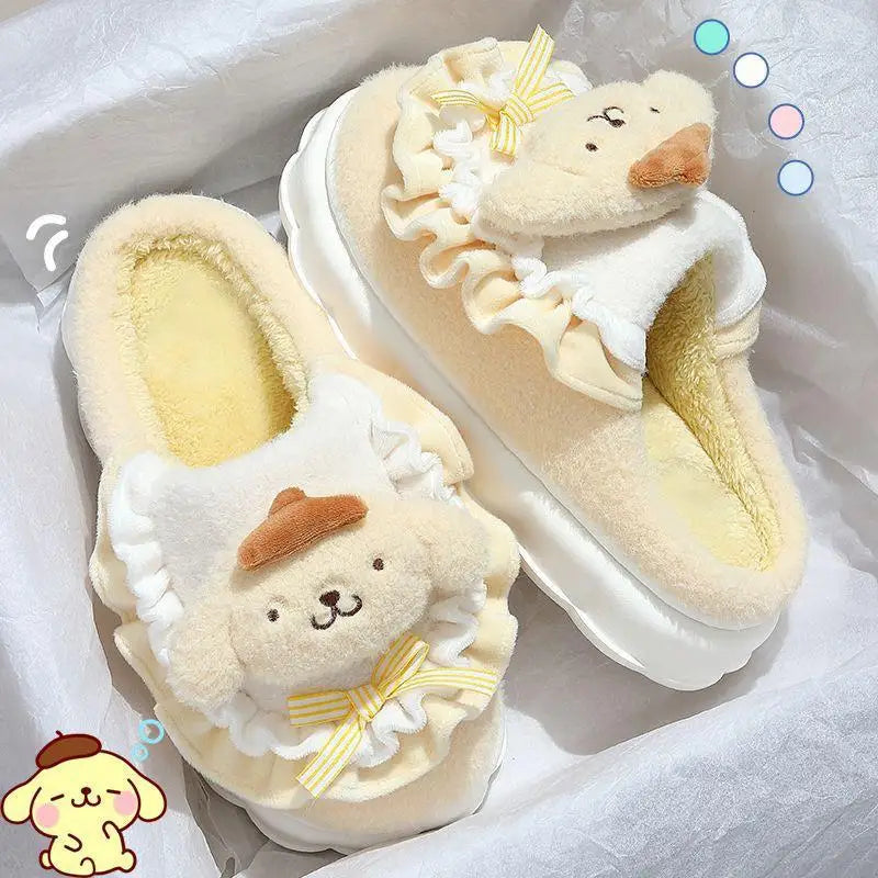 Sanrio Cinnamoroll Hello Kitty Kuromi Cotton Slippers – Cute Cartoon Winter Indoor Shoes with Thick Sole for Warmth