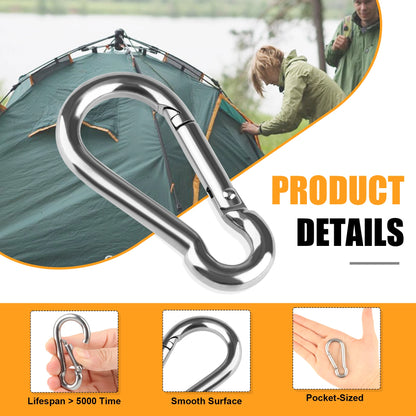 Stainless Steel Spring Snap Carabiner Hooks - 6/12/24Pcs M4 M5 M6 Quick Link Lock Rings for Outdoor & DIY Use