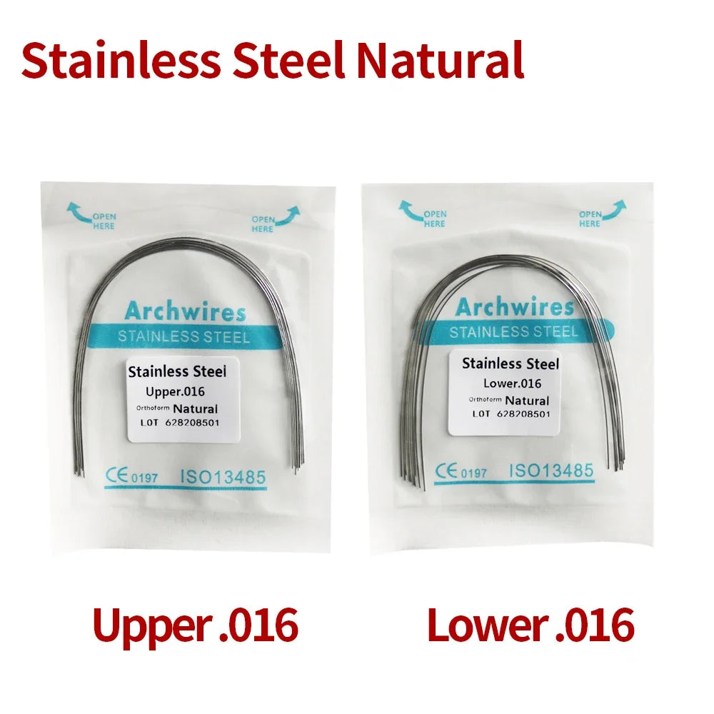 2 Packs Stainless Steel Arch Wires – 20pcs Natural Round & Rectangle Wires for Upper & Lower Braces