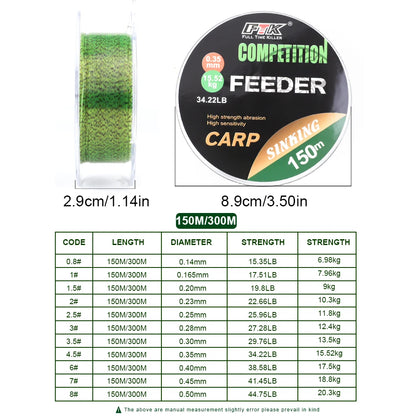 FTK 3D Invisible Carp Fishing Line Nylon Monofilament – Super Strong Fluorocarbon 150m/300m Tensile Fishing Line for Carp & Freshwater Fishing