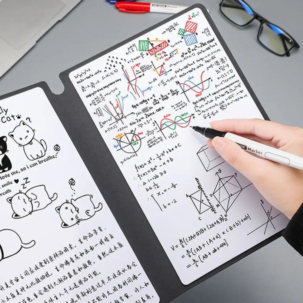 Reusable A4 Whiteboard Notebook - Erasable Leather Memo Pad with Pen & Cleaning Cloth