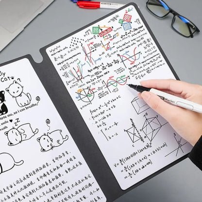 Reusable A4 Whiteboard Notebook - Erasable Leather Memo Pad with Pen & Cleaning Cloth