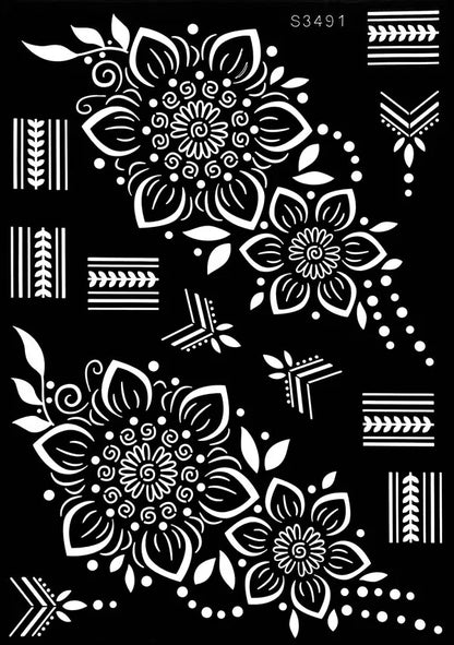 Reusable Henna Stencil Templates for Hand & Body – Floral Tattoo Stencils for Women, Weddings & Festivals Body Art Makeup Tools