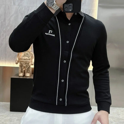 Men’s Business Casual Long Sleeve T-Shirt — Spring & Autumn Streetwear, Fake Two-Piece Fashion Top for Office & Social Wear