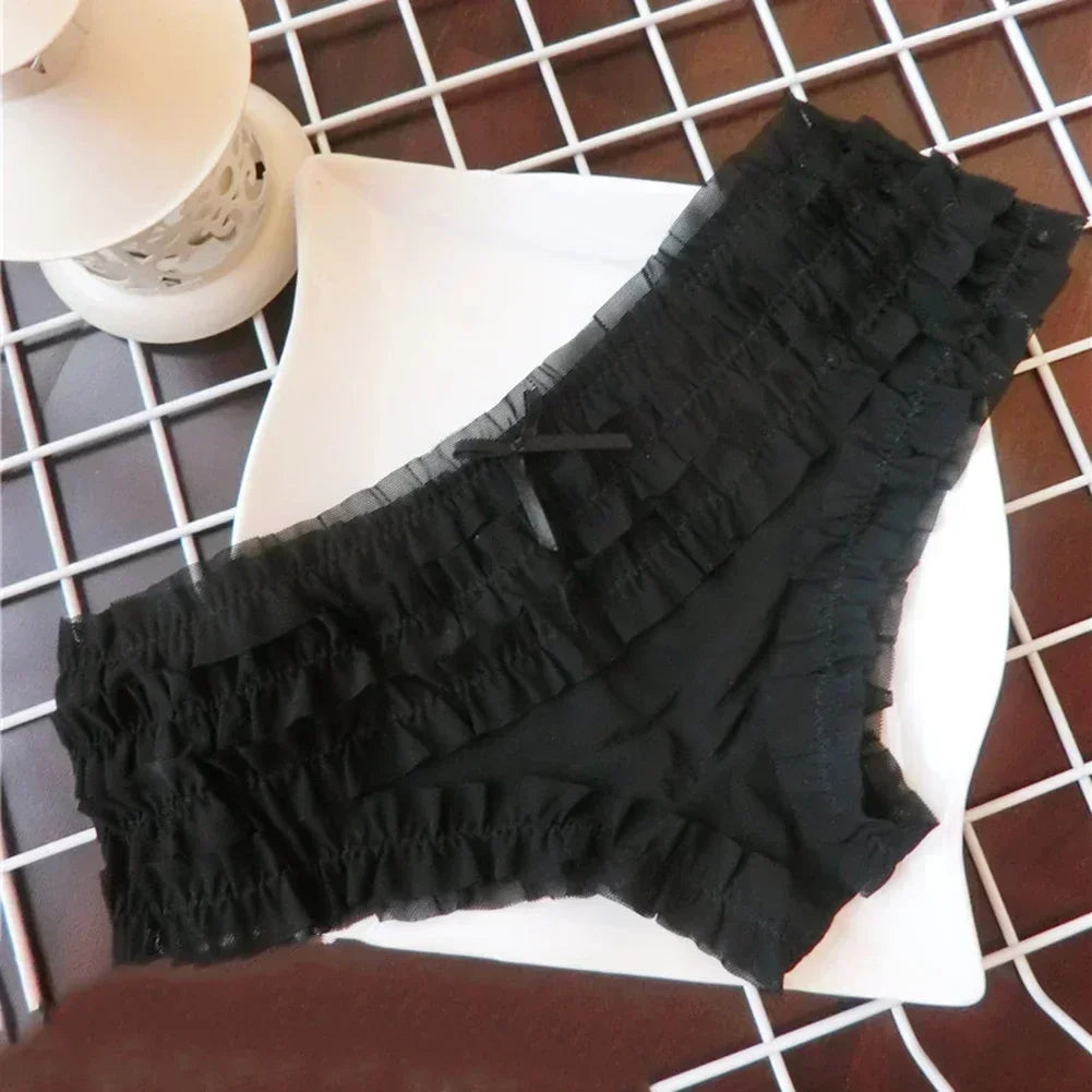 Sweet Women’s Lace Panties — Polka Dot & Flower Mesh Low Waist Briefs, Breathable Cozy Underwear