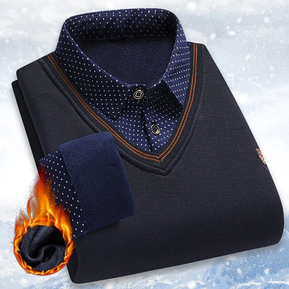 Men's Vintage Plaid Knit Sweater - Warm Fleece Polo Collar Winter Pullover