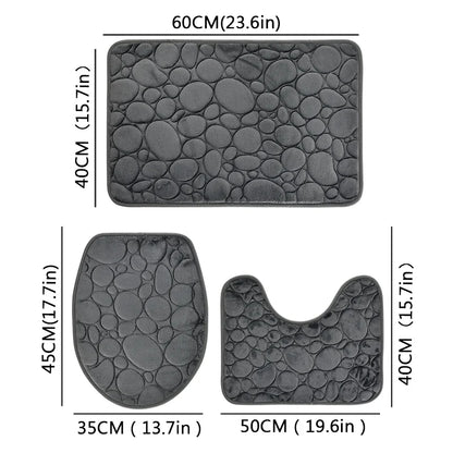 Solid Color Simple Bathroom Mat Set - Water-Absorbing, Non-Slip Stone Pattern, Comfortable & Soft (3PC)