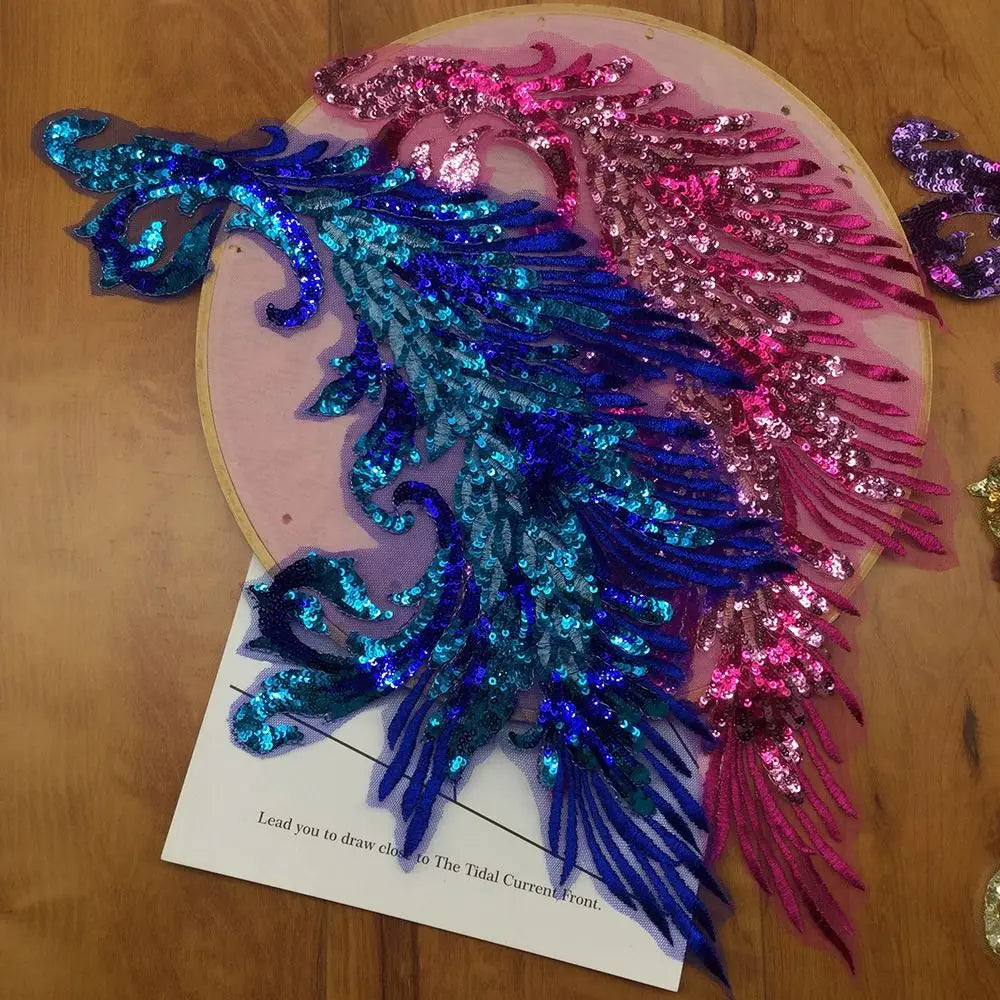 Phoenix Feather Sequin Embroidery Patch - DIY Clothing & Dress Applique Décor