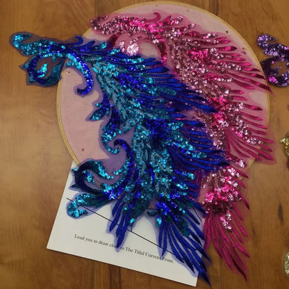 Phoenix Feather Sequin Embroidery Patch - DIY Clothing & Dress Applique Décor