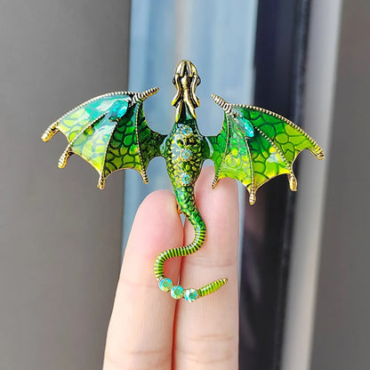 Rhinestone Dragon Enamel Brooch - Elegant Flying Dragon Lapel Pin for Men and Women, Suits, Parties, and Everyday Style