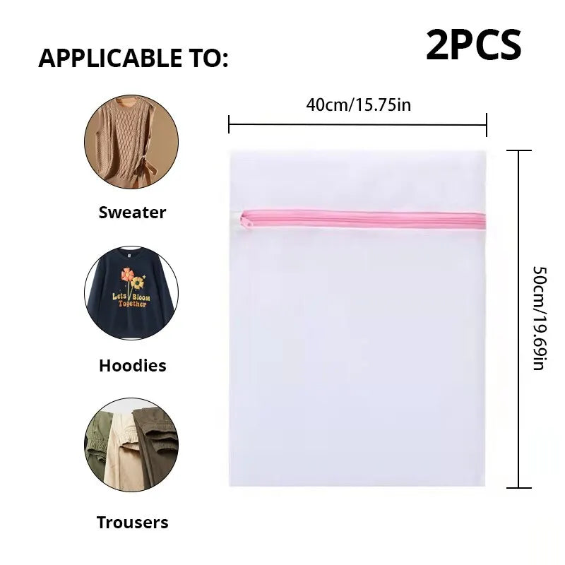2Pcs/7Pcs Transparent Fine Mesh Laundry Bags – 6 Sizes Reusable Zippered Wash Bags for Machine Protection
