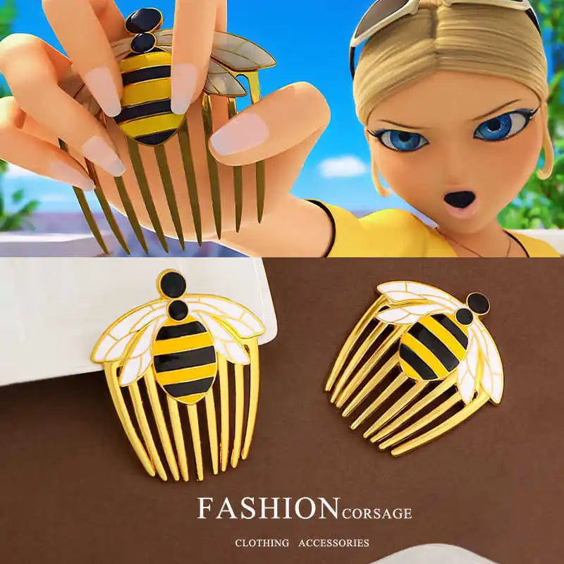 Miraculous Ladybug Queen Bee Hair Comb Clip - Cute Gold Kawaii Side Hair Accessory and Fan Gift