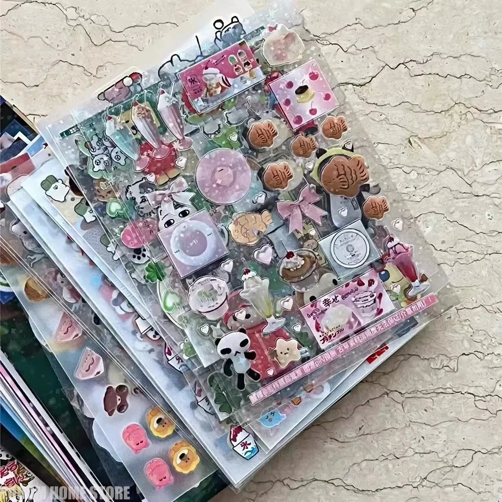 20-Sheet Vintage Glitter PET Stickers - Transparent Kawaii Deco Stickers for Scrapbooking, Journaling & Toploader Crafts
