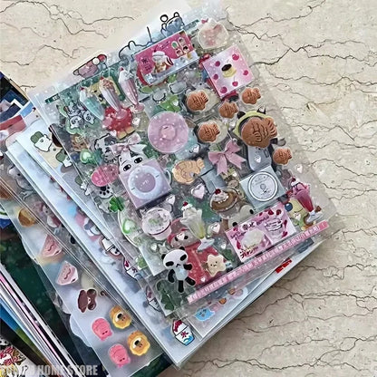 20-Sheet Vintage Glitter PET Stickers - Transparent Kawaii Deco Stickers for Scrapbooking, Journaling & Toploader Crafts