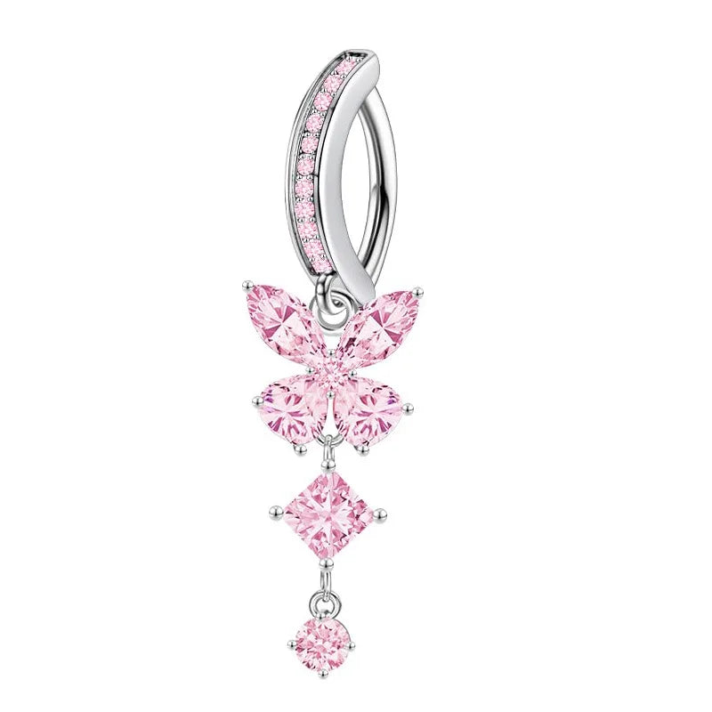 Stainless Steel Crystal Belly Button Ring - Fashion Drip Clicker Navel Piercing Jewelry for Women